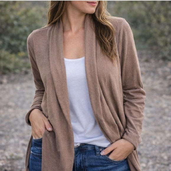 Rags & Couture Sweaters - Women's Long Sleeve Beige‎ Coatigan Draped Front Cardigan Small Boho Cozy Knit